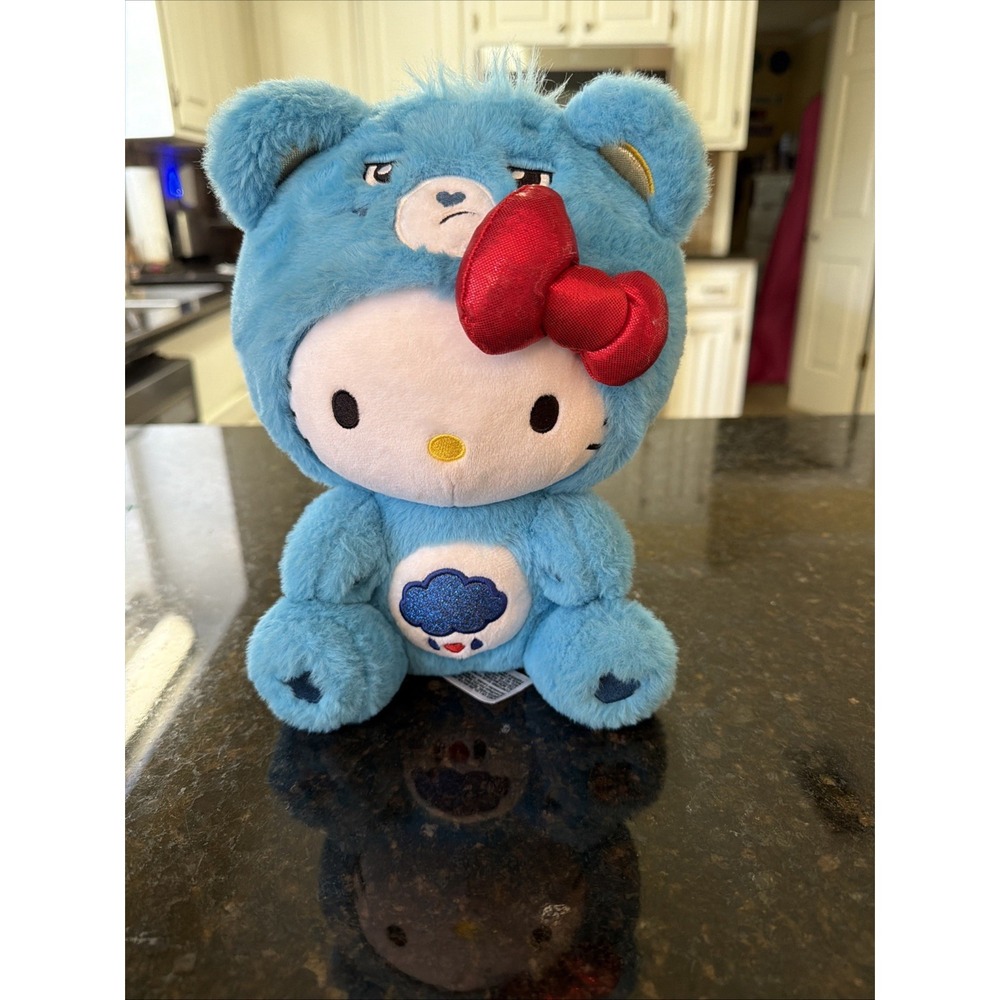 Hello Kitty‎ x Care Bears Grumpy Bear Plush 10" 2024 Basic Fun Sanrio Collab EUC
